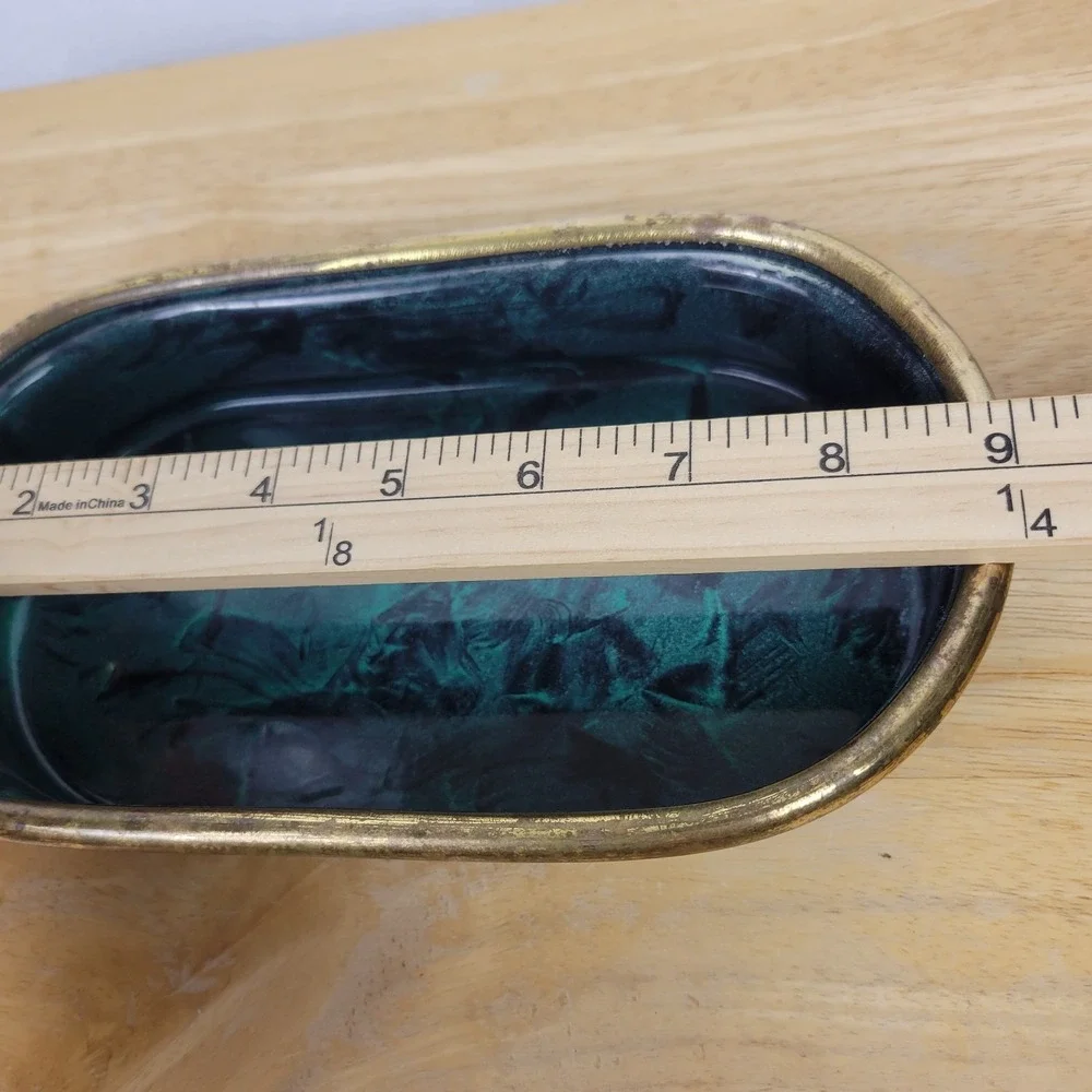 Jolly Hotels Vintage Green and Gold Metal Catch-All Tray Hollywood Regency Moody